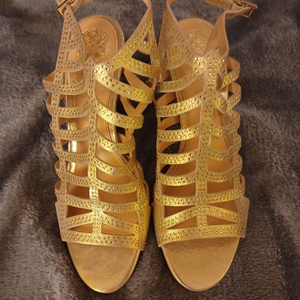 Vince Camutu  Gold Rhinestone Heels